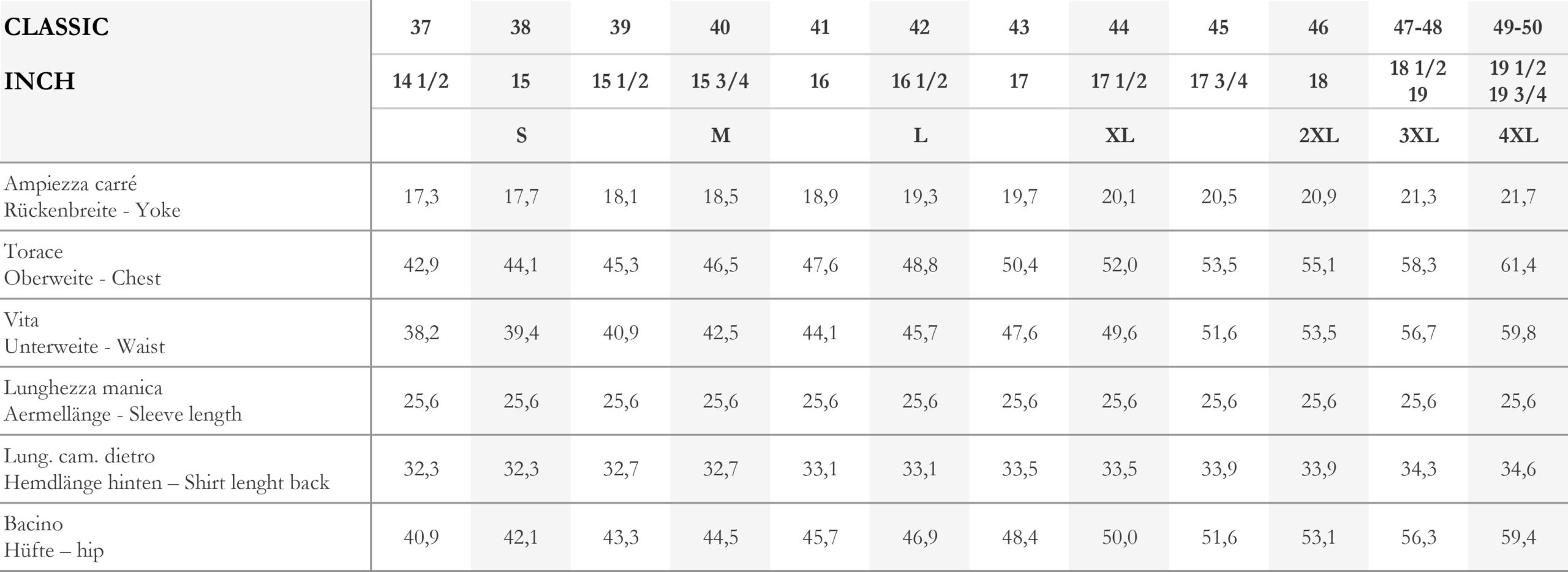 BRULI_MENS_size-chart_Classic_inch_2024.03