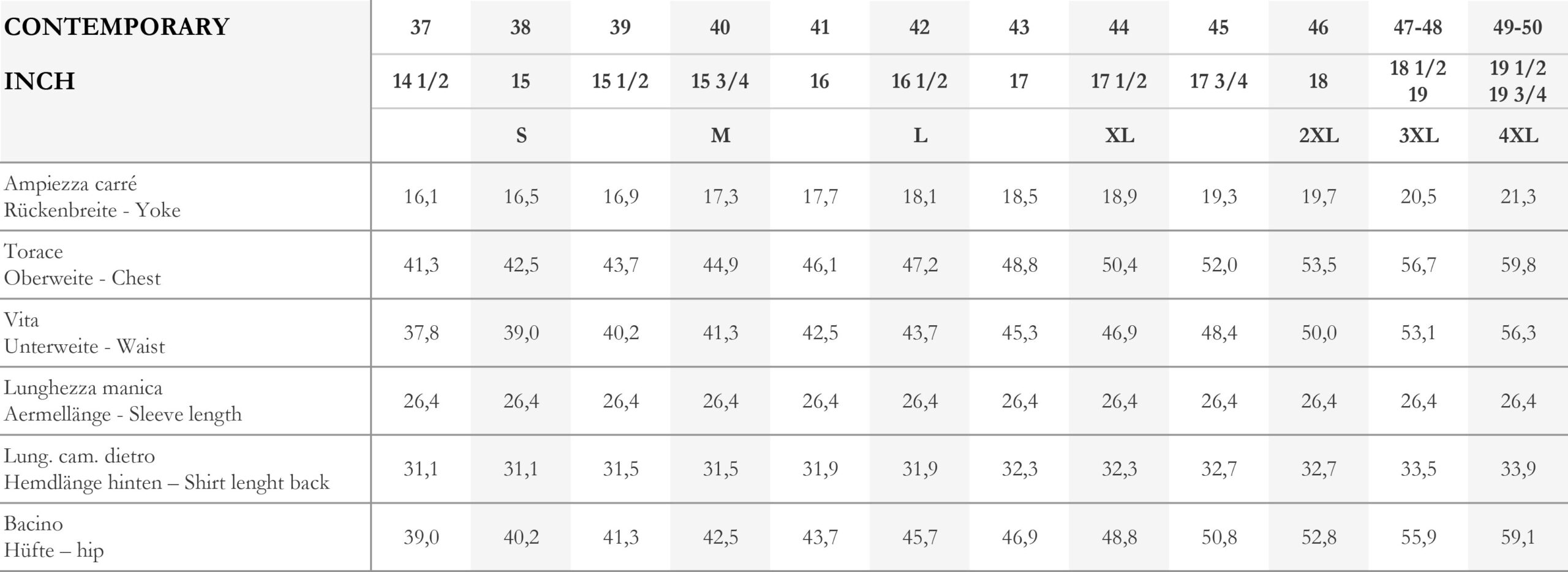BRULI_MENS_size-chart_Contemporary_inch_2024.03